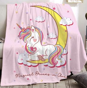 Magic Unicorn Blanket - Soft Flannel Fleece Blanket for Girls Kids, Microfiber Fleece Blanket for Couch, Bedroom, Travel (Rainbow, 150x200cm)