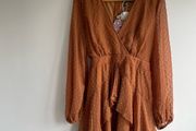 Boohoo Ruffle hem caramel colour chiffon mini dress size 12