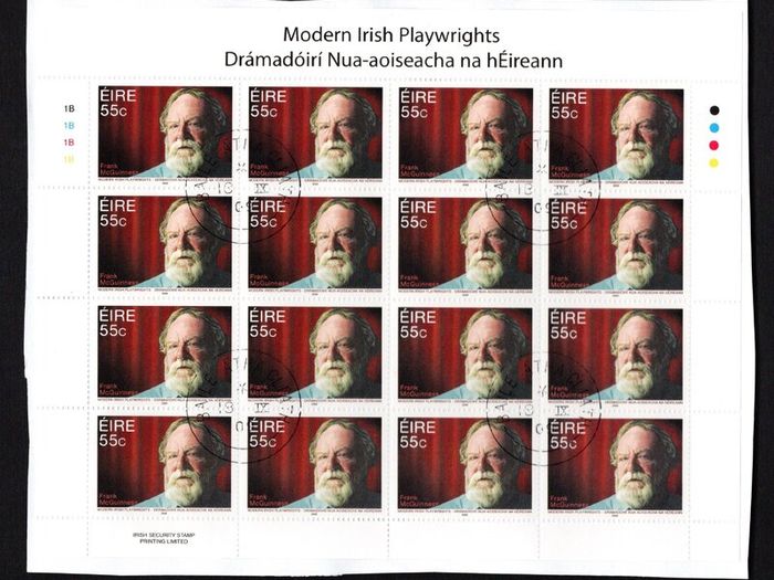 2009 Ireland Modern Irish Playwrights (Brian Friel, Tom Murphy & Frank McGuiness) Stamp Sheetlet Plate 1B1B1B1B Fine CDS Used with Dublin cancel of 18th September 2009 (Frist day of issue)