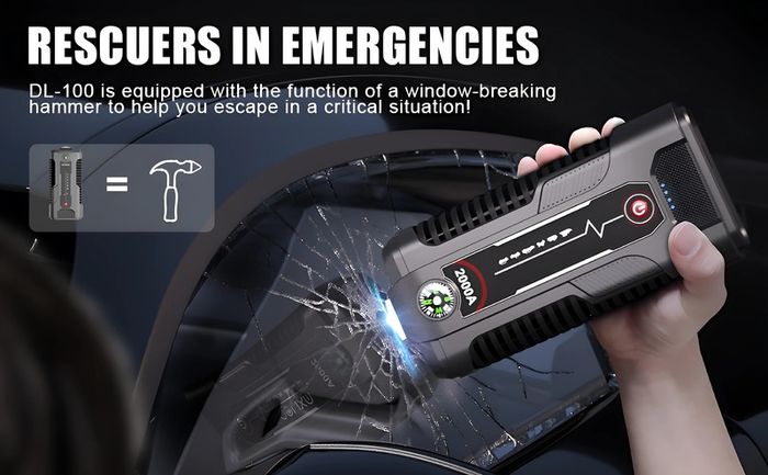 Dl100 Jump Starter, 2000A 18000mAh Battery Starter for Up 8.0L Gas/7.5L Diesel Engines, Car Starter