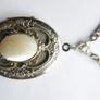 Vintage Silver Tone Oval Locket with Faux Pearl Cabochon length 28" Image 5