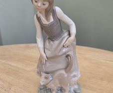 Vintage Genuine  Lladro Girl & Cat Figurine