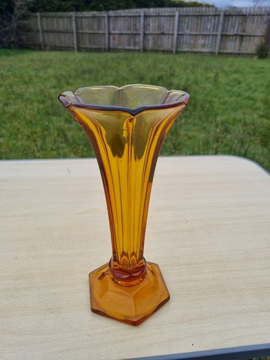 Art deco bohemia glass amber vase