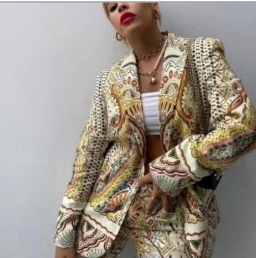 Gorgeous Zara Bloggers Viral Insta Famous Boho Ethnic Print Linen Blend Suit, Blazer and Trousers