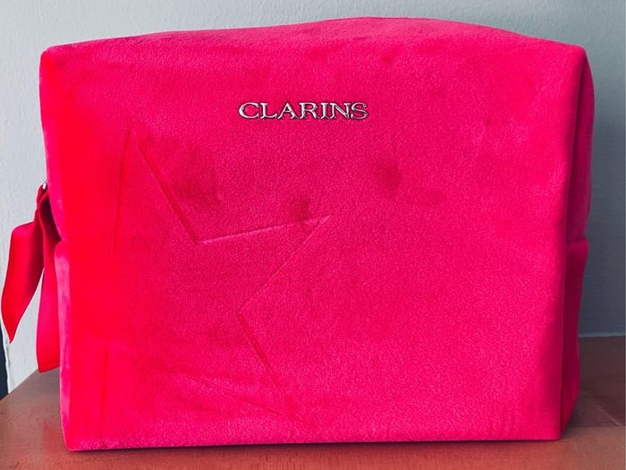 New Clarins Red Velvet Make Up and Toiletry Bag