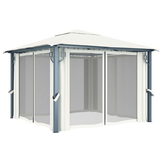 Gazebo with Curtain and String Lights 300x300 cm Cream Aluminium