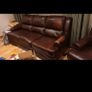 Three seater and arm chair solid wood leather Image 2