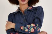 MONSOON Denim Embroidered Midi Dress with pockets Sz 14 - Rrp 110 (New)