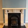 Complete Victorian Fireplace Suite - White Surround + Cast Iron Arch+ Stove + Plate & Flue Image 3
