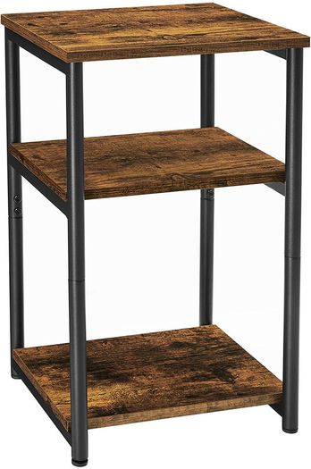 _side table, bedside table, with 3 levels, for bedroom, steel frame, for living room, bedroom, industrial design, vintage brown-black