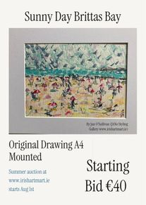 Original Art - Auction - Coastal Aesthetic Beach Art Original Drawing A4 mounted