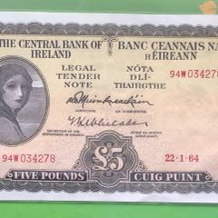 Irish Five Pound Lavery Note