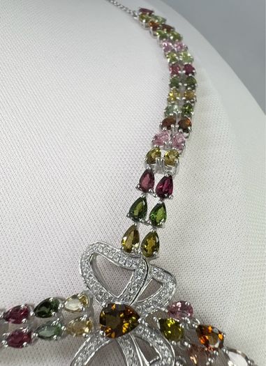 Silver Multi Tourmaline & Zircon Butterfly Lariat