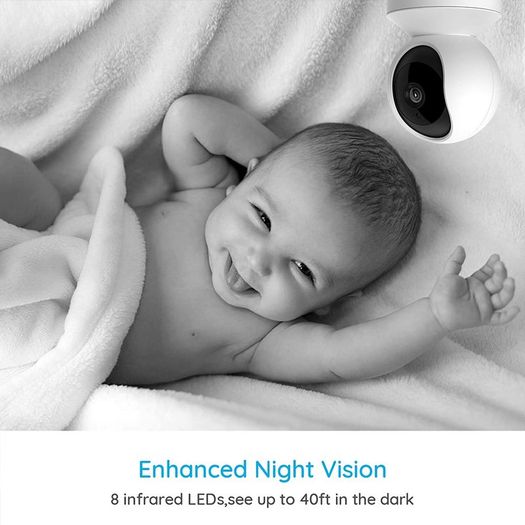 Security Camera Indoor 3MP, 2.4GHz WiFi, 1296P WiFi CCTV Camera IP with Pan Tilt, 2-Way Audio, Night Vision and Remote Access for Elder Pet Baby, SD Card Slot, E1 (Pack of 2)