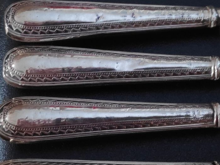 Set of 6 Antique EPNS butter knives with Sterling Silver handles