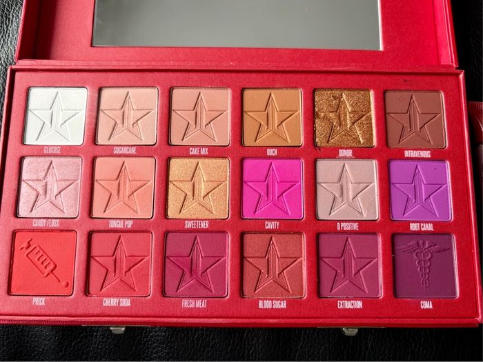 Jeffree Star Blood Sugar Eyeshadow Palette + 2 P. Louise Bases Bundle Red Limited Makeup Set