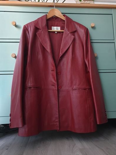 Burgundy Red Leather Jacket Size Uk 16