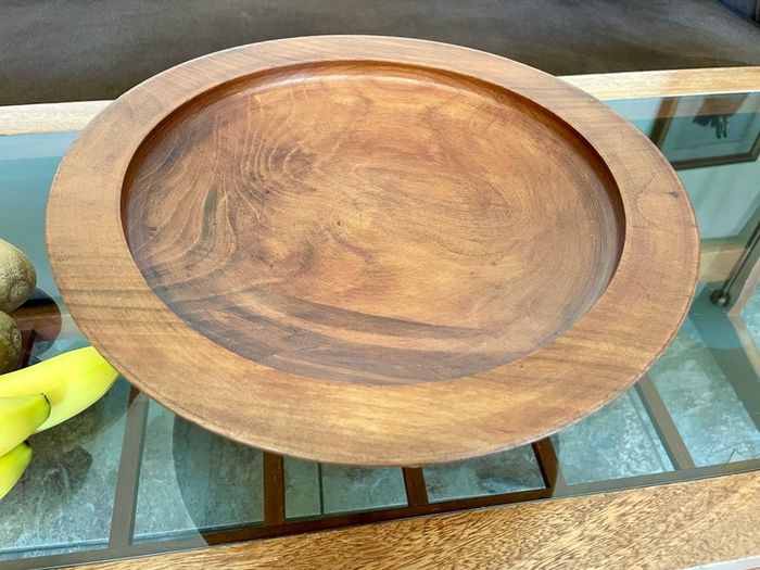 Vintage MCM Wood Fruit Pedestal Bowl Tazza