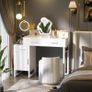 Dressing Table Vanity Desk with 4 Storage Drawers - Modern Makeup Desk with Charging Station, Vanity Desk with Reversible Cabinet Table Set with Divided Organizers for Women Girls Image 2
