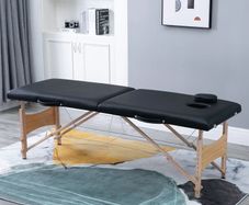 NEW SALE | 2 Section Foldable Massage Table Professional Salon SPA Facial Couch Tattoo Bed with Carry Bag Black
