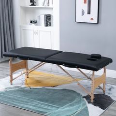 NEW SALE | 2 Section Foldable Massage Table Professional Salon SPA Facial Couch Tattoo Bed with Carry Bag Black