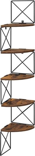 Bookcase with Zigzag Design, 5 Levels, 20 x 20 x 127.5 cm, for Bedroom, Study, Living Room, Vintage Brown-Black