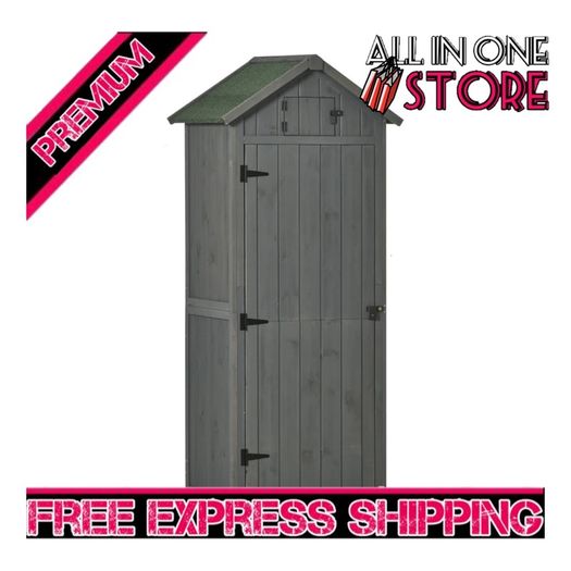 Garden Shed Vertical Utility 3 Shelves Shed Wood Outdoor Garden Tool Storage Unit Storage Cabinet, 77 x 54.2 x 179cm (FREE SHIPPING)