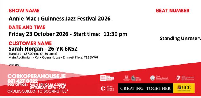 2 tickets Annie Mac at Cork Jazz Festival