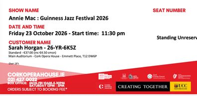 2 tickets Annie Mac at Cork Jazz Festival