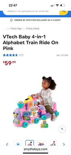 VTech Baby 4-in-1 Alphabet Train Ride On Pink