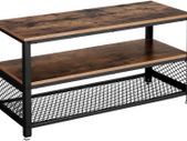TV Stand for TV up to 43 Inches, Industrial Design Console / Lowboard / Living Room Table, Metal Frame, Wood Grain, Vintage, Dark Brown