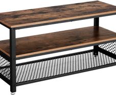 TV Stand for TV up to 43 Inches, Industrial Design Console / Lowboard / Living Room Table, Metal Frame, Wood Grain, Vintage, Dark Brown