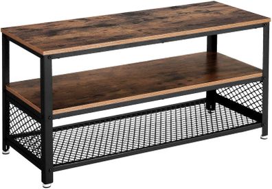 TV Stand for TV up to 43 Inches, Industrial Design Console / Lowboard / Living Room Table, Metal Frame, Wood Grain, Vintage, Dark Brown