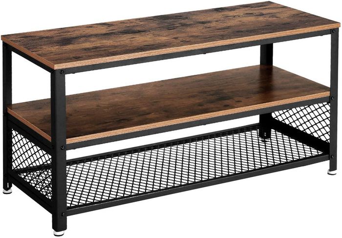 TV Stand for TV up to 43 Inches, Industrial Design Console / Lowboard / Living Room Table, Metal Frame, Wood Grain, Vintage, Dark Brown