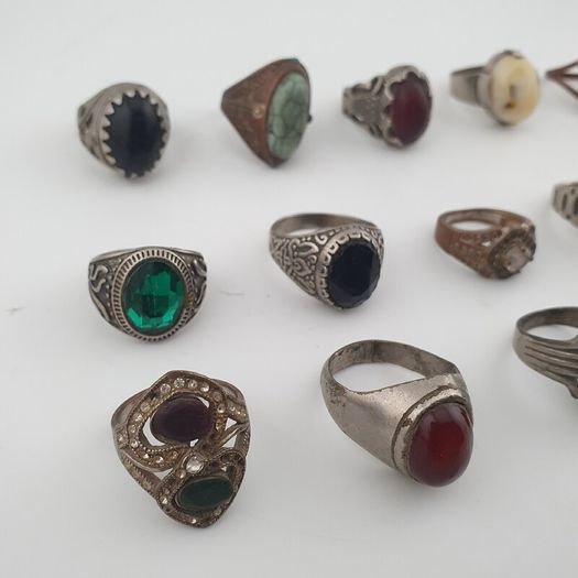 Bohemian Antique Jewellery Bundle 15 Mixed Brass Statement Rings