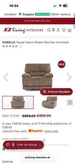 Reclining Corner Sofa + Matching Electric Recliner Chair