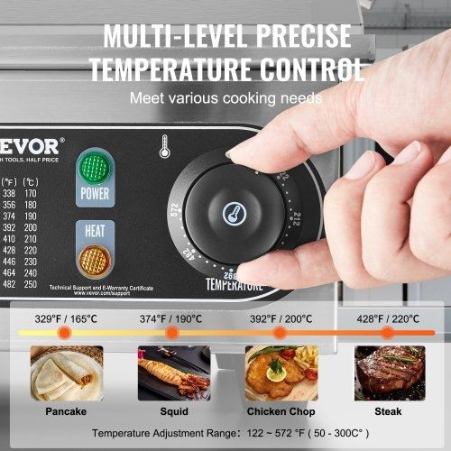 Commercial Electric Griddle, 4400W Countertop Half-Flat Top Grill, 122F-572F Adjustable Temp, 28.74x15.75x0.39in Stainless Steel