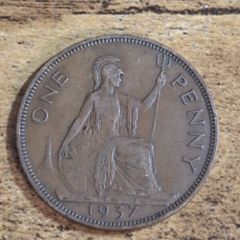 Great Britain UK 1937 One Penny Coin George VI - free standard postage
