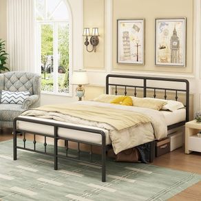 Small Double Bed Frame with Headboard and Footboard 120x190cm,46 cm High Bed frame small double with Steel Slats Support, Noise Free, Easy Assembly, Black