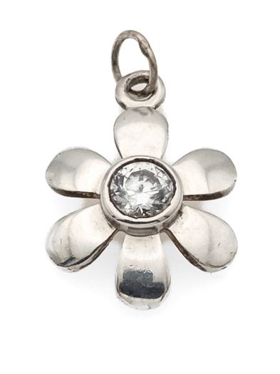 Vintage 935 Sterling Silver & Cubic Zirconia Flower Pendant