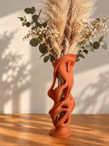 3D Printed Terracotta Sculptural Vase, Abstract Modern Home Decor
