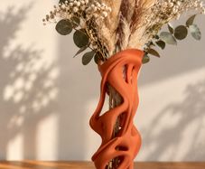 3D Printed Terracotta Sculptural Vase, Abstract Modern Home Decor