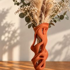 3D Printed Terracotta Sculptural Vase, Abstract Modern Home Decor