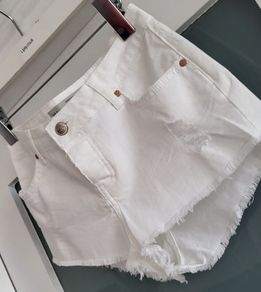 TOPSHOP Moto DAISY White Denim Hotpants Sz 8UK
