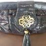 Mischa Barton Black Soft Faux Croc Clutch Evening Bag With Copper tone Hardware & Wristlet. Size Medium. In Super Condition. Image 4