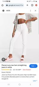 Pieces Luna raw hem straight leg Jeans White Size 29 32 UK 12 BNWT RRP 40