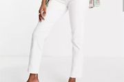 Pieces Luna raw hem straight leg Jeans White Size 29 32 UK 12 BNWT RRP 40