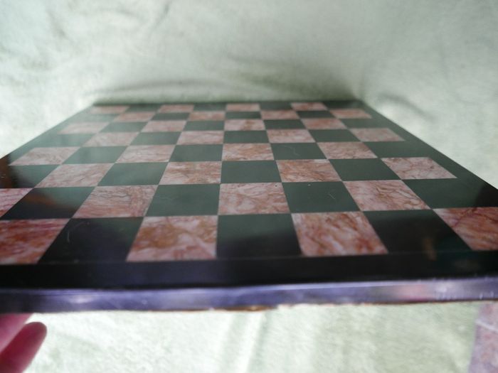 Vintage Marble Chess Board, 14 inch Marble Chess Board, 14 inch Pink and Black Checked Game board