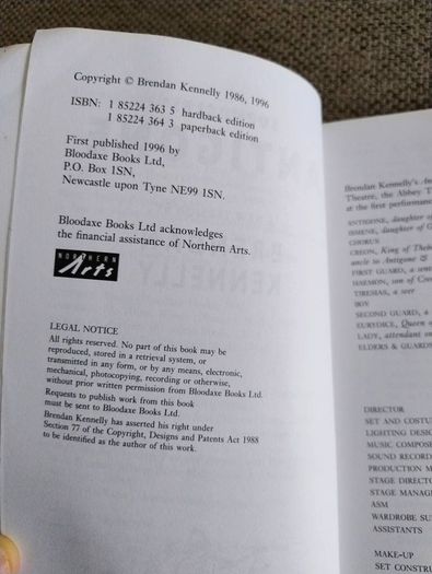 Antigone by Brendan Kennelly in good condition FREE STANDARD POSTAGE INCLUDED