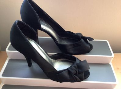 MARKS & Spencer Ladies black satin high heel party shoes size 7